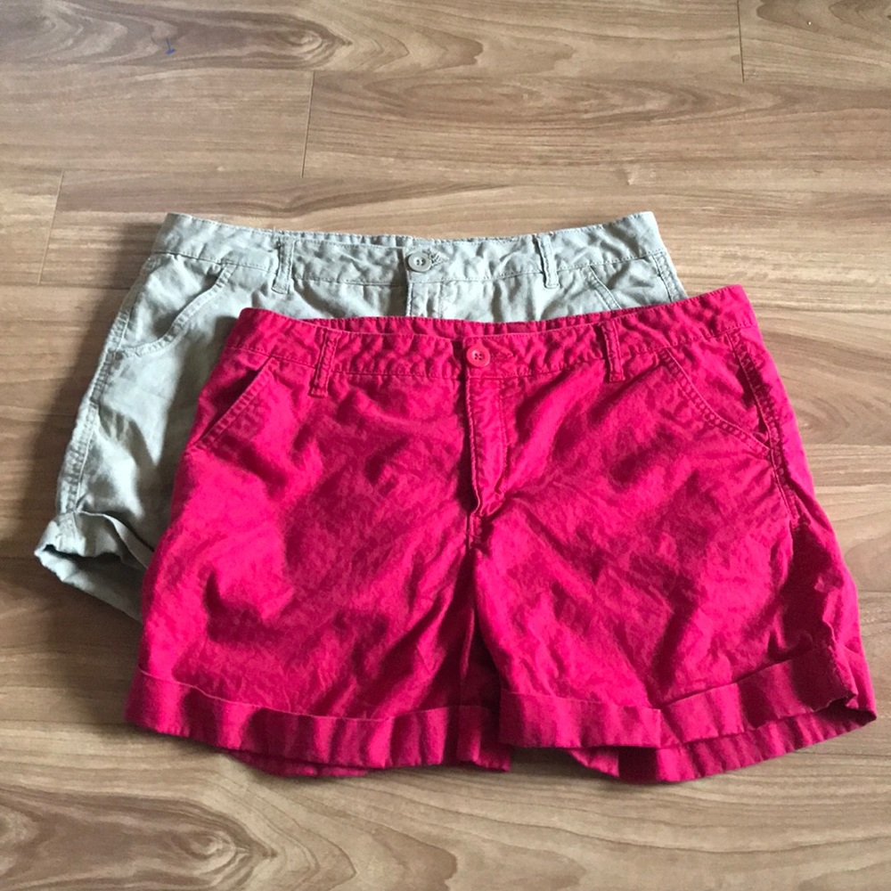 Two Paris! Red and Tan Four Pocket Rolled Shorts